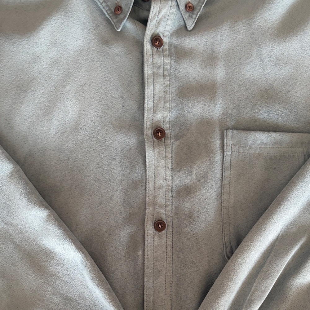 Suede Men's Blue Button-Down Shirt - Picture 3 of 7